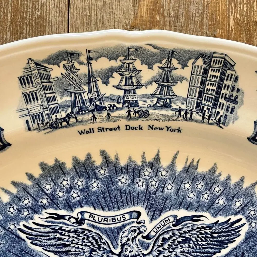 Fair Winds Alfred Meakin Staffordshire Blue White Historical Nautical Platter
